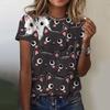 Women Cute Cat Flower Graphic Print Casual Short Sleeve Summer Street Fashion Tops Outdoor
