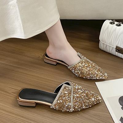 Баотоу полутапочки женские летние без каблука ленивые туфли женские на толстом каблуке с острым носком полубосоножки большого размера женская обувь 41-42