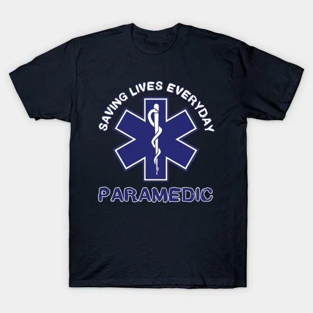 Спасаем жизни каждый день EMS EMT Парамедик Символ Звезда Жизни Футболка 100% Хлопок Круглый вырез Летняя Короткий рукав Повседневная Мужская Футболка