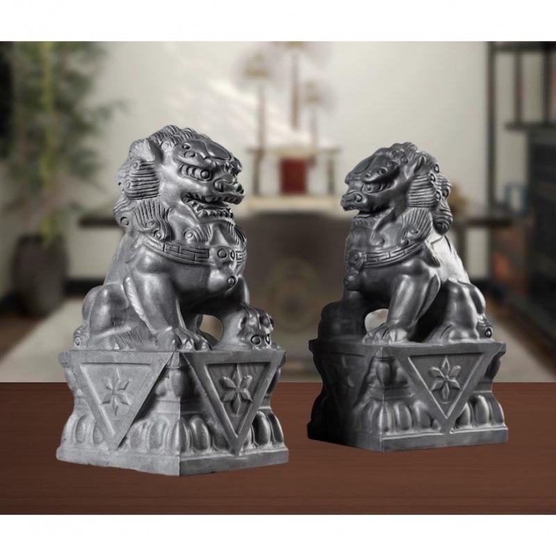 Bluestone Lion Pair: Hand-Carved Stone Ornaments for Home, Doorway, Courtyard, or Tombstone.