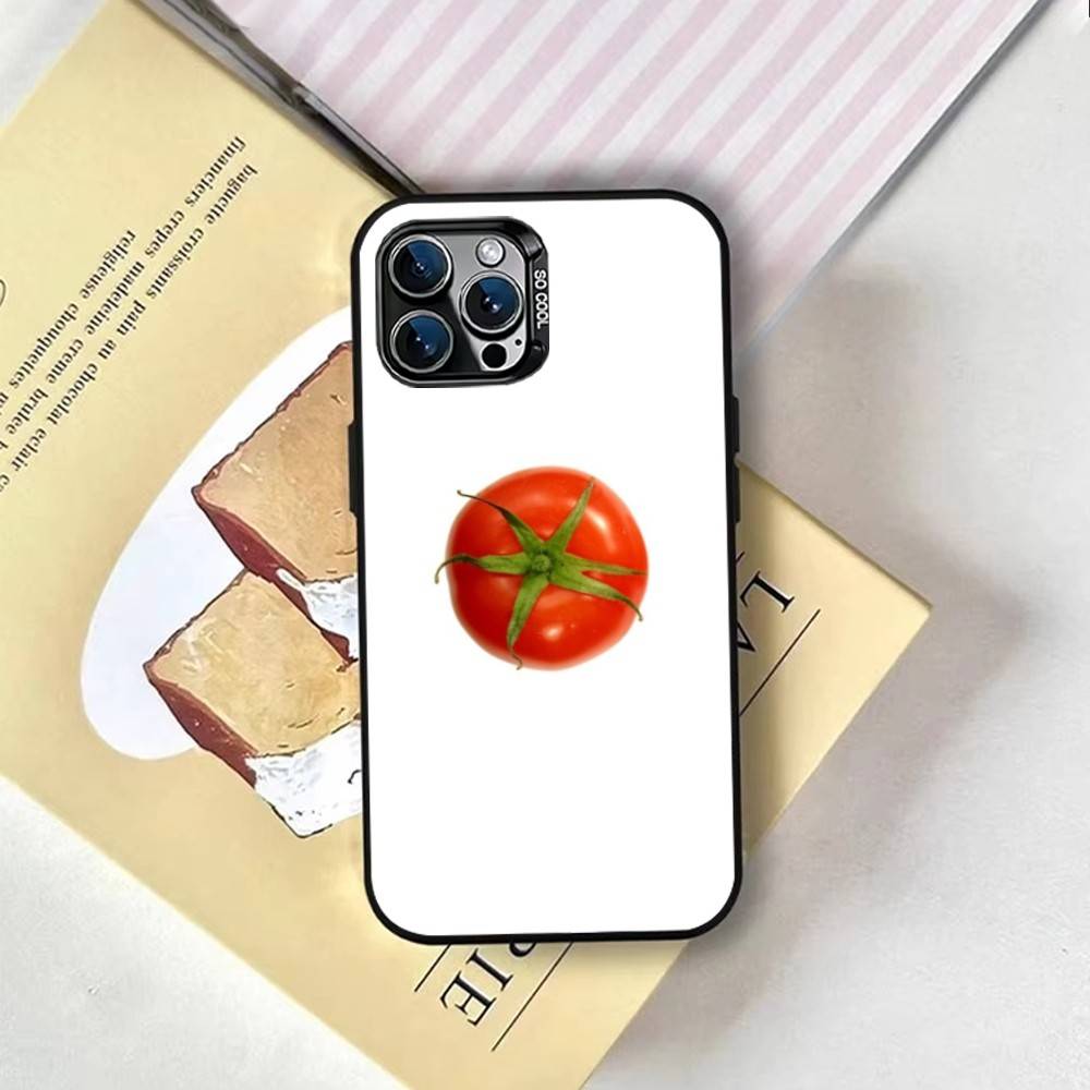 Tomato Fruit Clear Korean Cute ins Phone Case For iPhone 17,16,15,14,13,12,11 Plus,Pro Max,XS,Colored Silver Plated Inside Cover