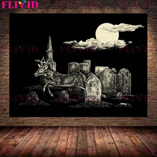 Вороны, летучие мыши, совы, волки, мыши Волшебное существо Черно-белая настенная живопись на холсте Готическая живопись с животными Плакат с принтом Домашний декор без рамки