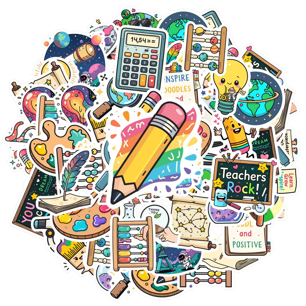 Fun Education Decals Colorful Art School Supplies Stationery Stickers For Fridge Laptop