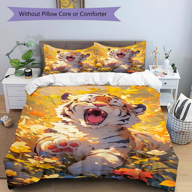 3pcs Tiger Print Duvet Cover Set -Includes 1 Duvet Cover and 2 Pillowcases, No Quilt Core, All-Season Home Decor yy251111177