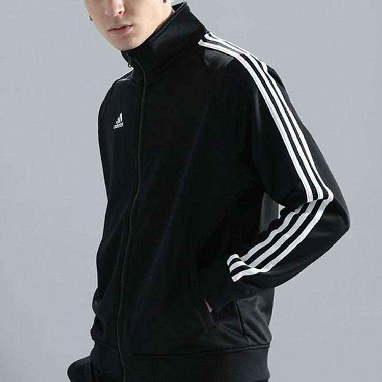 Adidas Three Stripe Color Block Logo Stand Collar Jacket And Straight Leg Pants Casual Sports Suit Men Suit Black White TR30JR-BW+TR30PR-BW