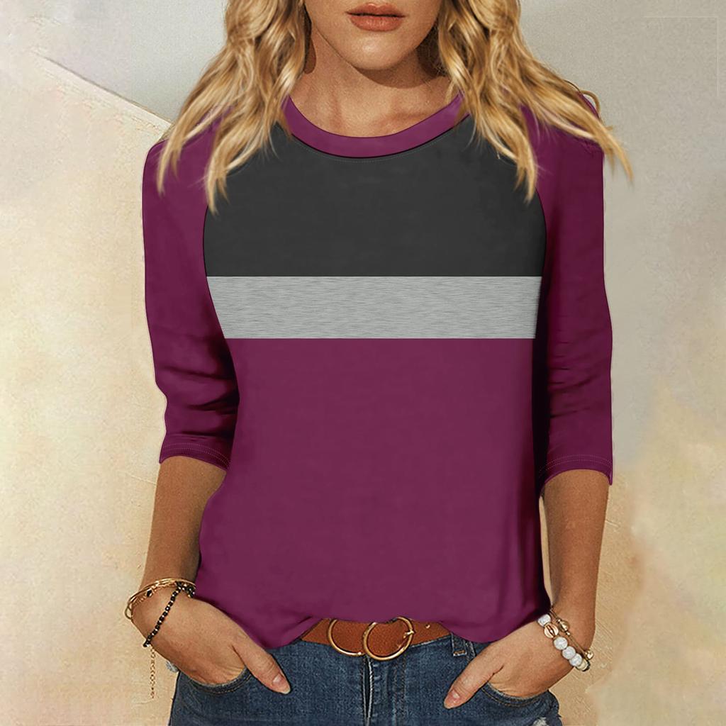 Женская модная повседневная рубашка с круглым вырезом и рукавами 3/4, свободная футболка с принтом, женский топ