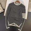 2024 Мужской полосатый вязаный пуловер: Плотный свитер с длинными рукавами и круглым вырезом для осенне-зимнего сезона.