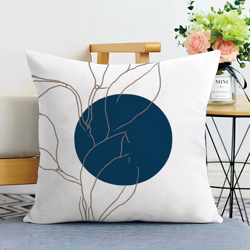 Simple Blue Geometric Lines Print Decorative Pillowcase Bedroom Living Room Square Cushion Pillowcase