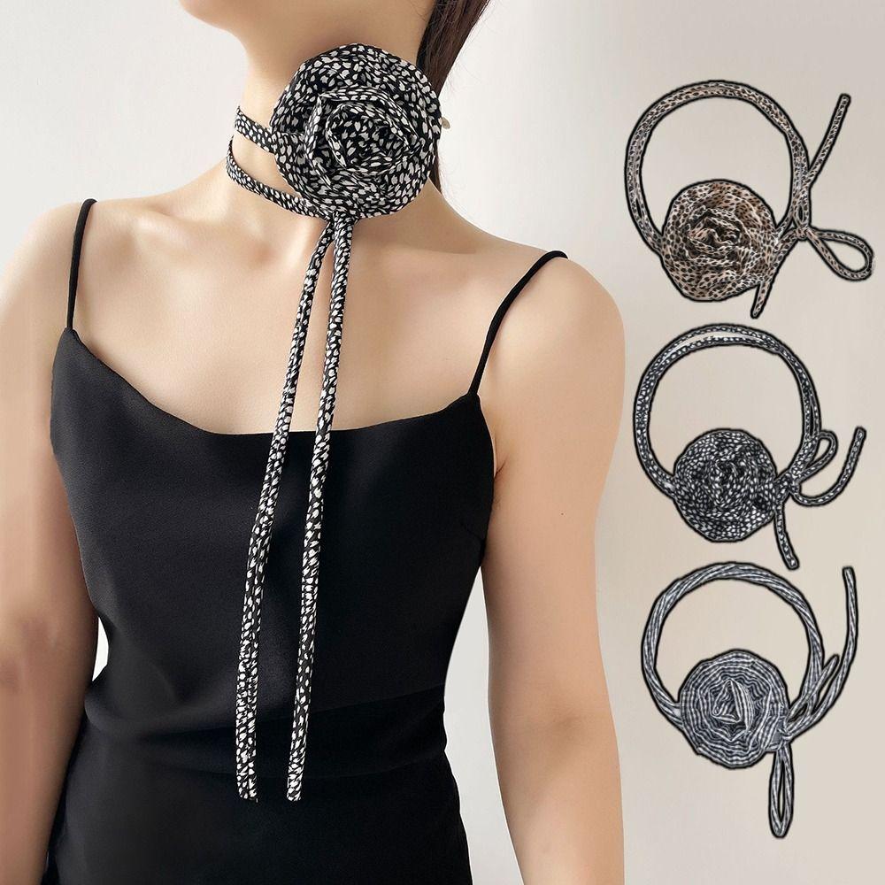 Korean Style Chiffon Necklace Elegant Leopard Print Chocker All-match Flower Clavicle Chain Party