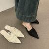 Breathable Lace Bag Head Half Slippers Women's Summer Wear French Beautiful Sandals 3cm Kitten and Pointed Muller Shoes
