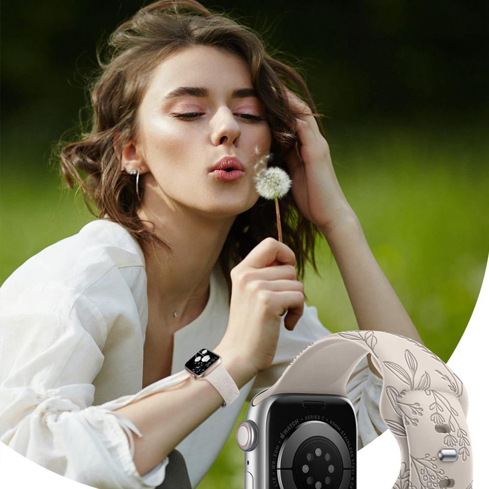 Floral Engraved Band for Apple Watch 41/40/38/42/45/49 Dandelion Flower Pattern Silicone Strap for IWatch 8/7/6/5/4/3/SE
