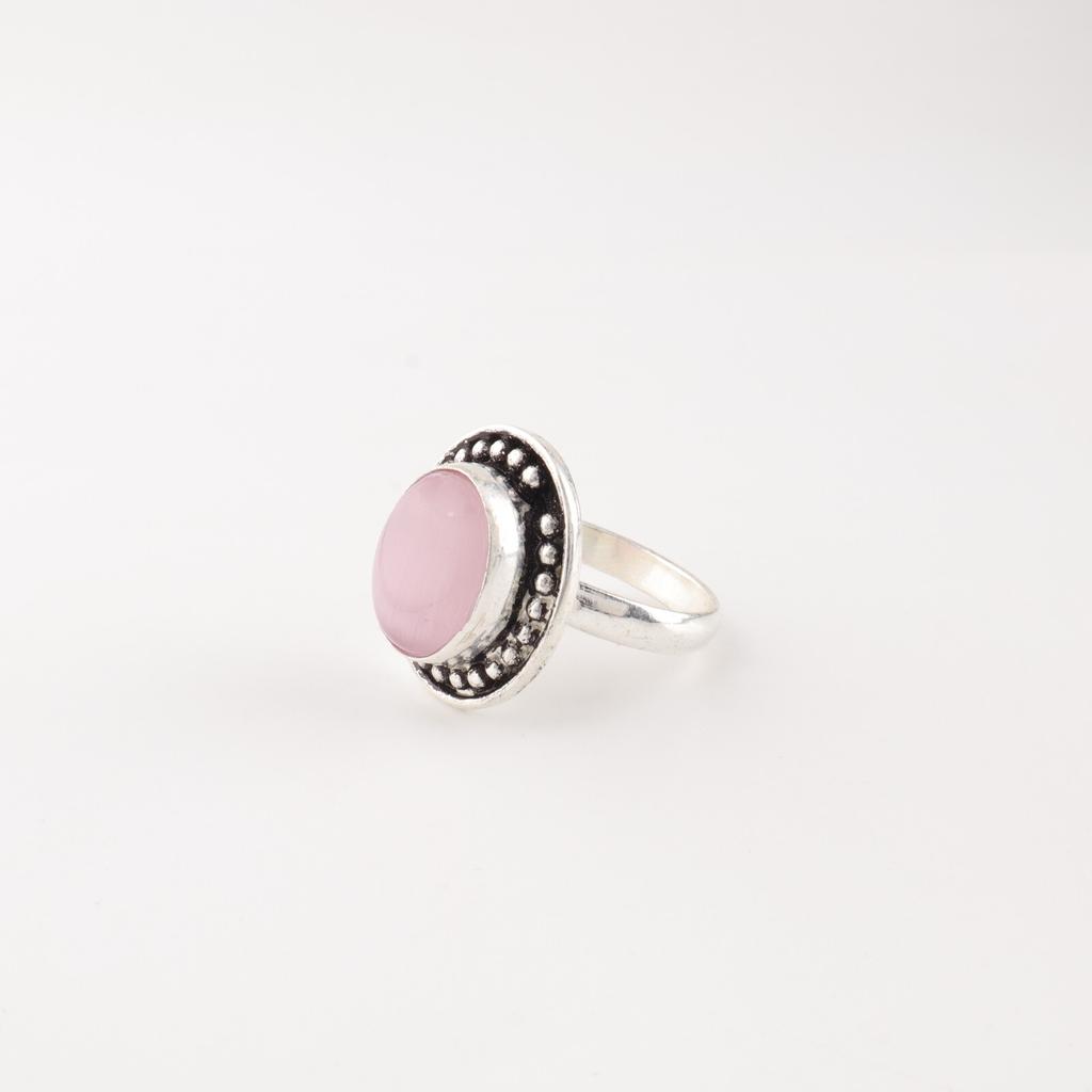 Pink Cat's Eye Gemstone 925 Sterling Silver Jewelry Handmade Anniversary Ring RR-62-40