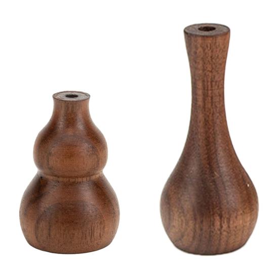 Mini Wooden Vase Natural Walnut Gourd Shape Vase Desktop Small Wood Bud Vase for Living Room Desk Shelf Home Decor