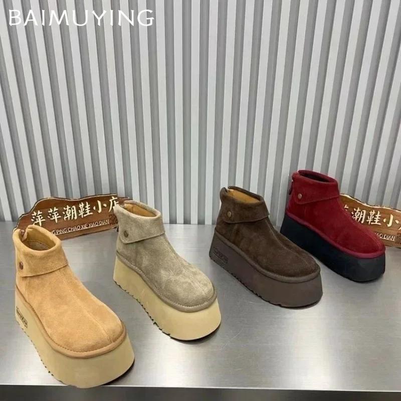 Ботильоны на платформе для снега, женские замшевые туфли на плоской подошве, теплая обувь для женщин, тренд 2024 года, зимние удобные кроссовки, брендовые мотоциклетные ботинки Botas De Mujer