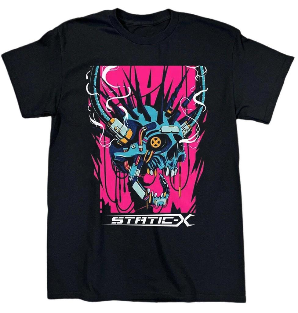Новый альбом Static X Тяжелый хлопок Черный Все размеры Футболка Топы футболки Мужская Женская