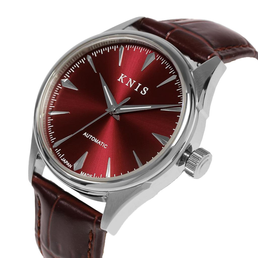 KNIS Varnish Made In Japan Automatic Watch Sapphire Glass 10 ATM Water Resistant Mechanical Wine Red Brown Leather Men's KN001-RDBRLE