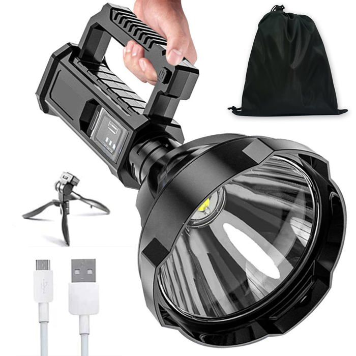Lampe torche rechargeable 200000 lumens - IPX44, batterie grande capacité, tête rotative
