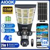 AIOOK Solar Street Light 2in1 Solar Camera Triple Lens HD 15MP WIFI V380 PRO 4G Camera Waterproof Night Vision Two Way Intercom