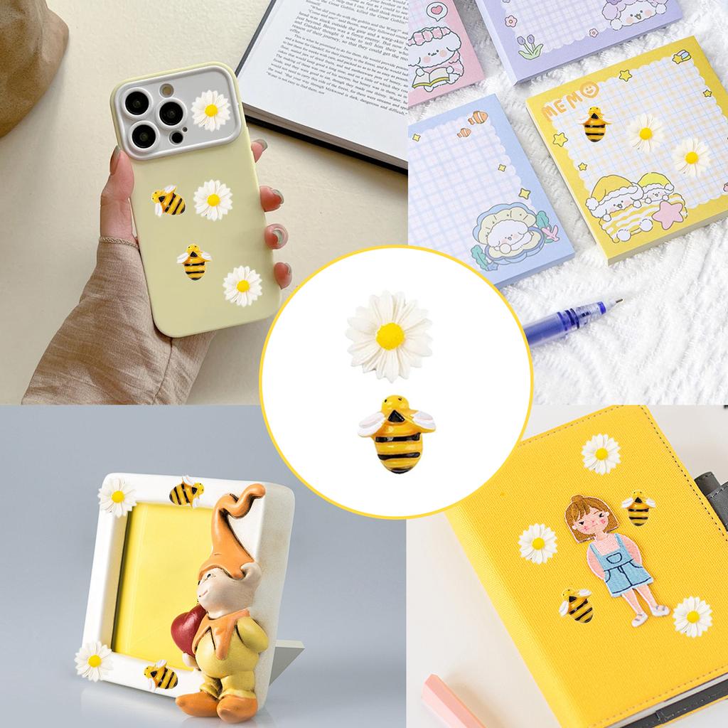 Упаковка из 50 украшений из смолы в виде ромашек и пчел. Украшения в виде ромашек для поделок своими руками, скрапбукинга и подарков на вечеринку.