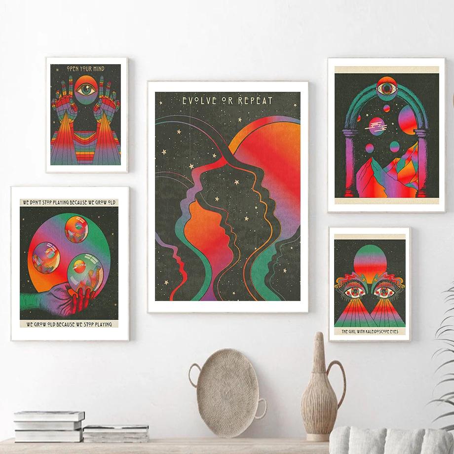 Психоделический глаз гриб рок-группа ретро бохо настенное искусство скандинавские постеры картины на холсте принты настенные картины для декора гостиной