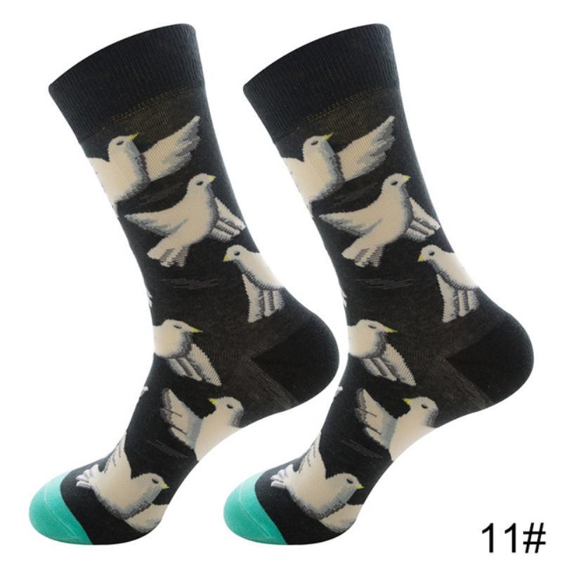 Новые осенне-зимние хлопковые носки для мужчин и женщин, модные трендовые носки, крутые носки с рисунками животных и фруктов