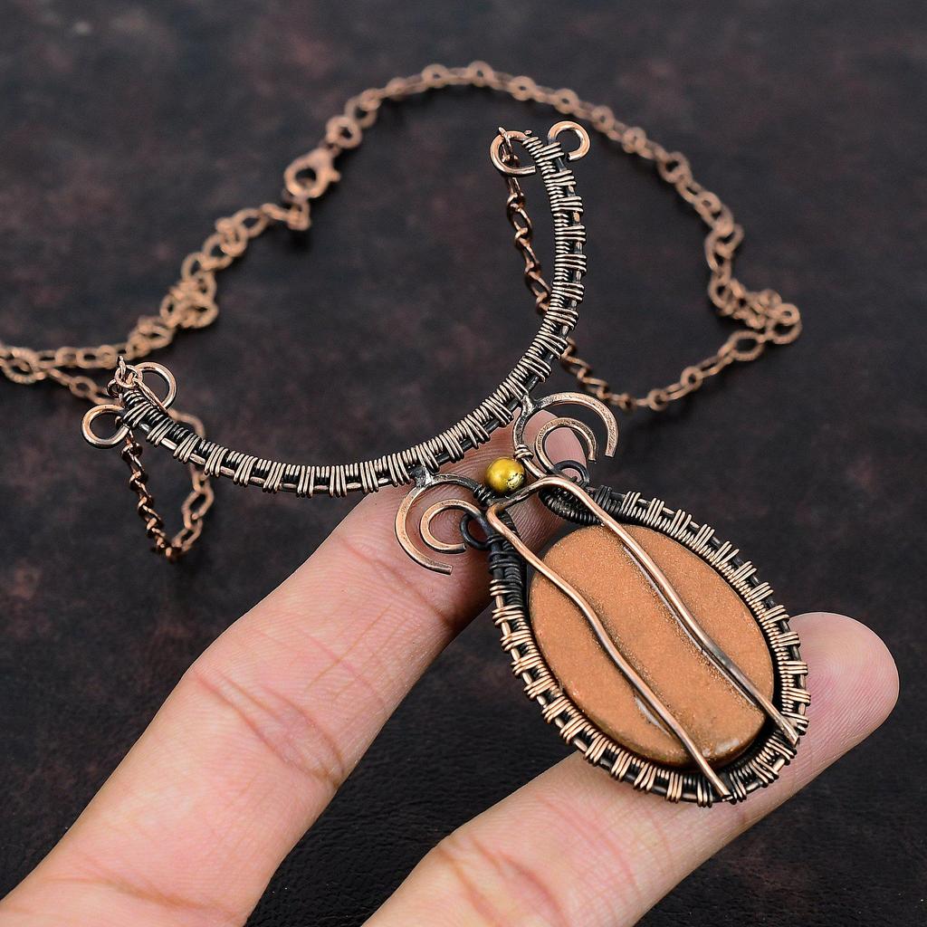 Ожерелье Sun Sitara из медной проволоки, регулируемое ожерелье с драгоценными камнями, медные украшения ручной работы в стиле бохо-хиппи, ожерелье из проволоки для подарка