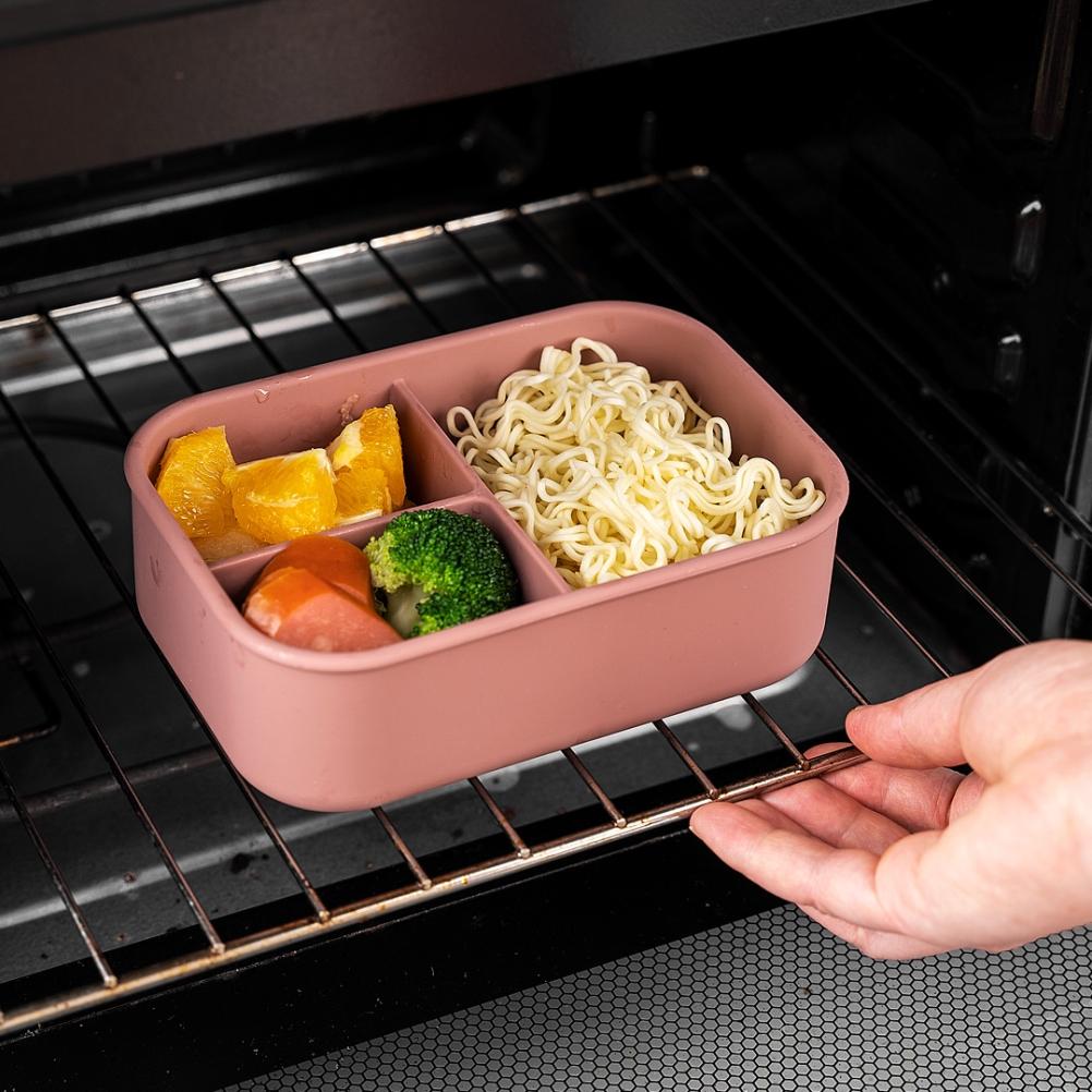 Силиконовый ланч-бокс Bento, портативный многоразовый, с 3 отделениями, пригодный для использования в микроволновой печи, для взрослых и детей