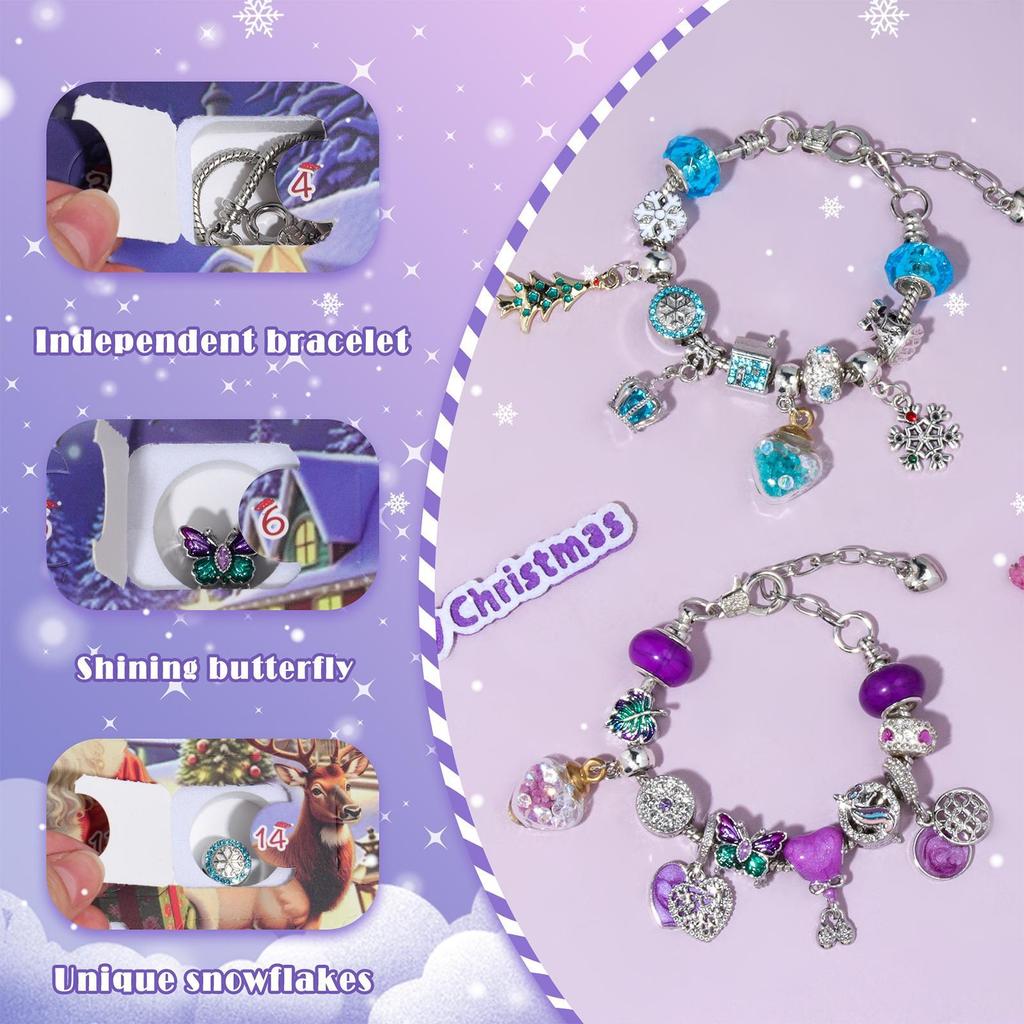 24 дня Рождественский обратный отсчет Адвент-календари Подарочная коробка 2025 Рождественский набор для изготовления ювелирных изделий Ювелирные шармы Набор для рукоделия