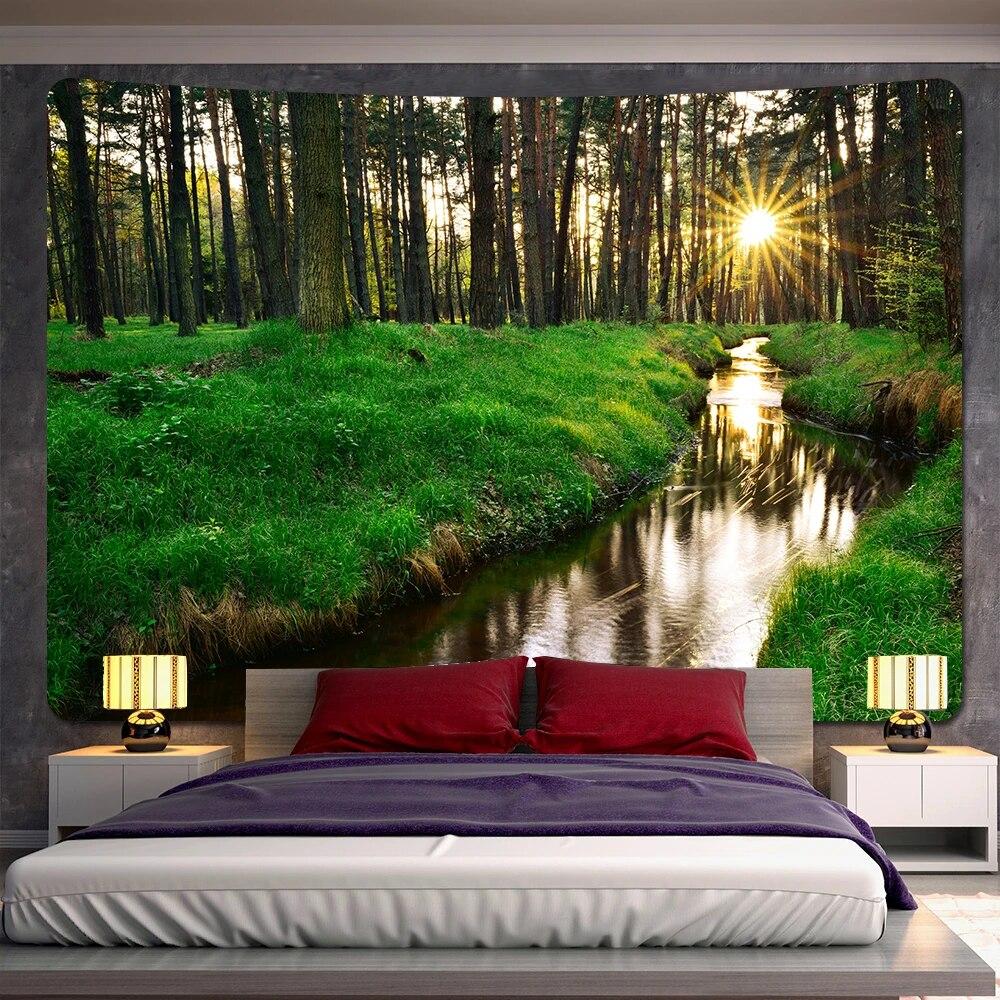 Лесное растение, листья, психоделическая сцена, домашнее художественное украшение, гобелен, богемное украшение, коврик для йоги, украшение комнаты, настенное украшение