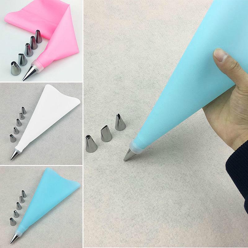 8 Pcc/Set Silicone Kitchen Accessories Icing Piping Cream Pastry Bag + 6 Stainless Steel Nozzle Set