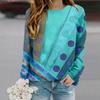 Tops For Women Color Blocked Dot Chart Print Round Neck Long Sleeve T-shirt Fall Casual Slim Pullover Women's Long Sleeve Top