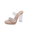 High Heels Women's Outer Wear 2025 Summer New French Thick Heel Rhinestone Transparent Crystal Sandals Women's Slippers Women's Shoes