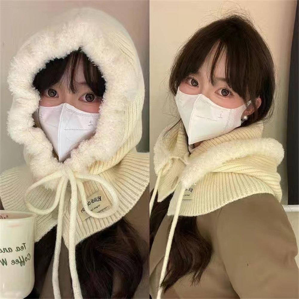 Плюшевая вязаная шапка с защитой шеи, шапка на шнуровке, новый капюшон-шарф, осень-зима