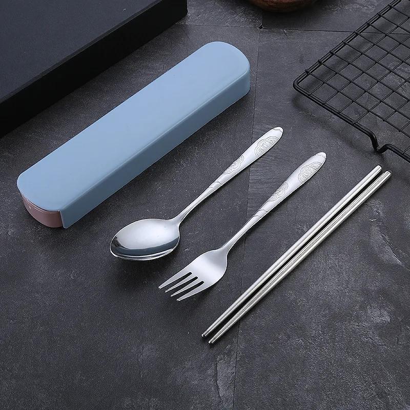 3Pcs Stainless Steel Dinnerware Set Tableware Chopsticks Fork Spoon Eco-Friendly Travel Cutlery Set Utensil Box Chopsticks Set