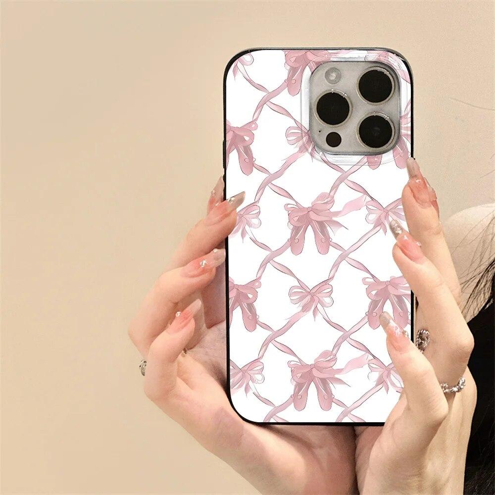 Ins корейский милый чехол для телефона с розовым бантом для iPhone 13 11 12 14 15 Pro Max XR X XS Max 7 8 14 15 Plus SE Sweet противоударный мягкий чехол