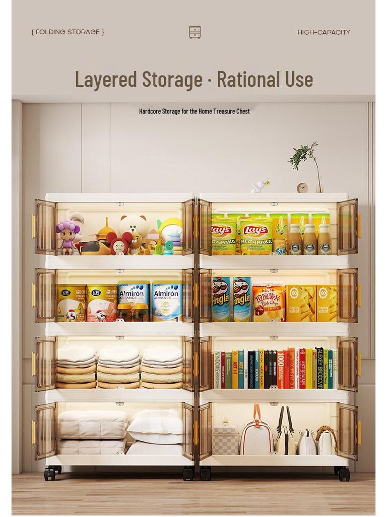 Portable Multi-Layer Folding Storage Cabinet for Kitchen and Living Room