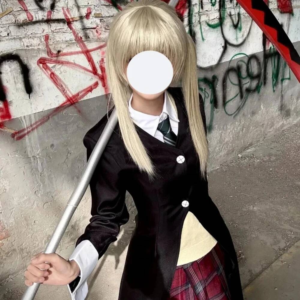 Костюм для косплея Маки Албарн Soul Eater MAKA Черное пальто Боевой наряд Платье JK Матроска Комплект с париком Для женщин Comic Con