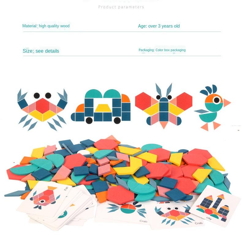 Набор из 180 шт., деревянные 3D-пазлы, красочные геометрические формы, танграм, игра-головоломка, детские обучающие развивающие игрушки Монтессори для детей MYY