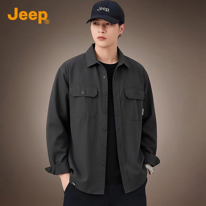JEEP Men's 100% Cotton Loose-Fit Utility Shirt Jacket