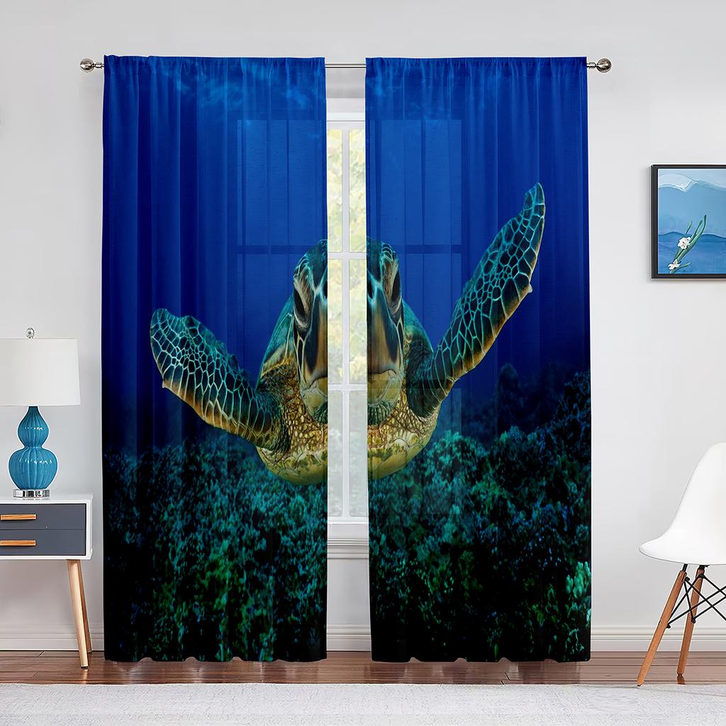 Подводные морские черепахи и дельфины Океаническая жизнь Прозрачные шторы для гостиной Вуаль Шторы для спальни Тюль Шторы для окон