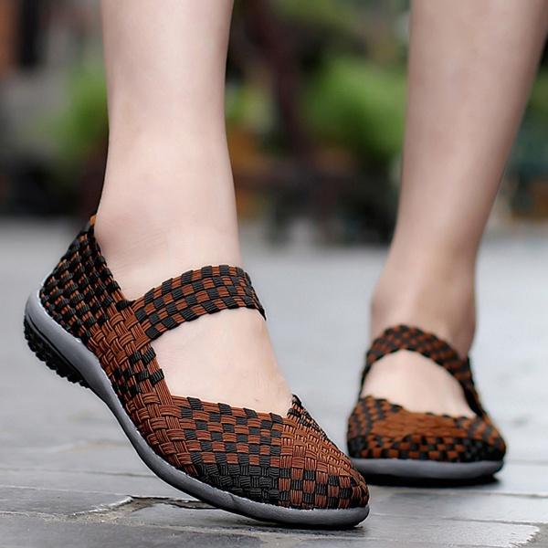 Comfortable Slip-on Women Summer Flat Sneakers Featuring Breathable Woven Fabric