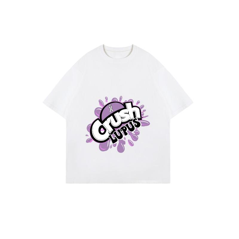 Oversize Women's Short-Sleeve T-Shirt with Pink-Purple Graffiti-Style "Crush Lupus" Lupus Awareness Ribbon Print