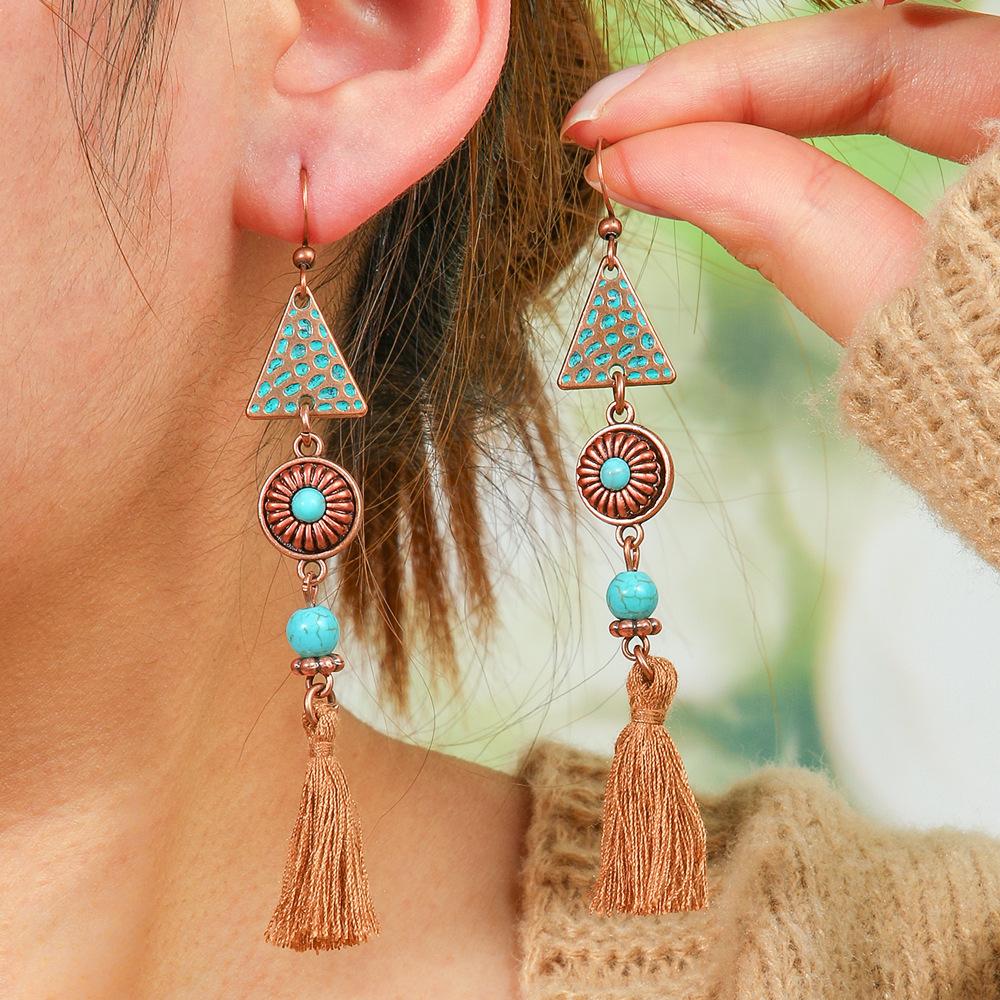 Bohemian Style Retro Earrings with Metal Geometric Hollow Out Ethnic Style Earrings