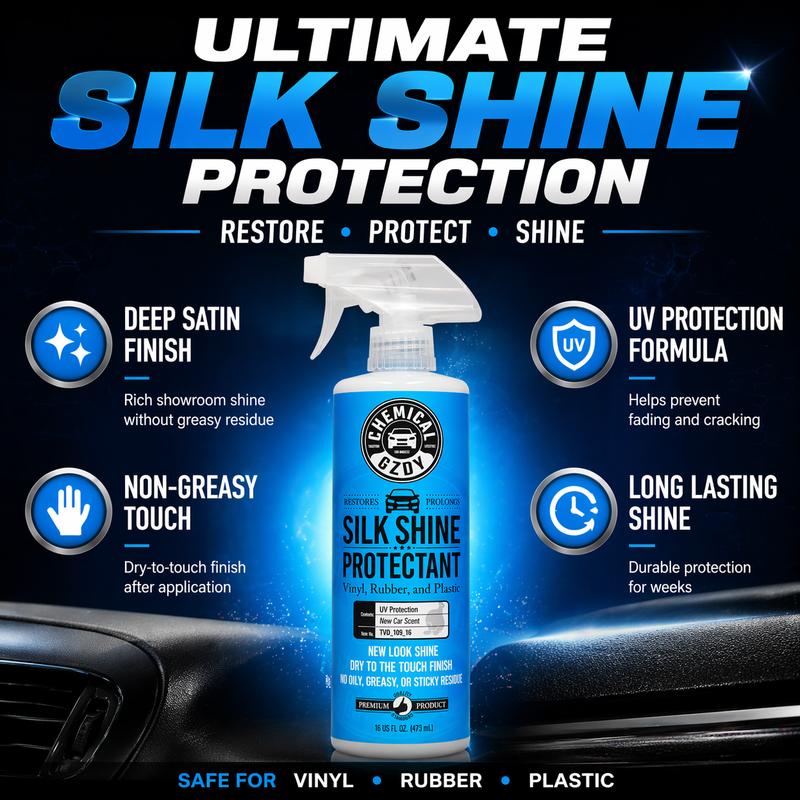 Professional Silk Shine Protectant spray 473ml– Interior Dressing for Vinyl Rubber Plastic Trim, UV Resistant Shine Enhancer