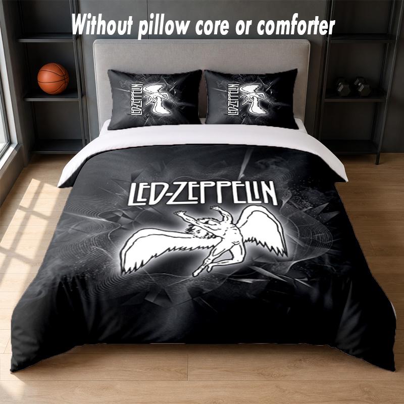 Led Zeppelin Design Bed Bedding Set 1 Duvet Cover + 2 Pillowcases Soft Breathable Household Bed Linens