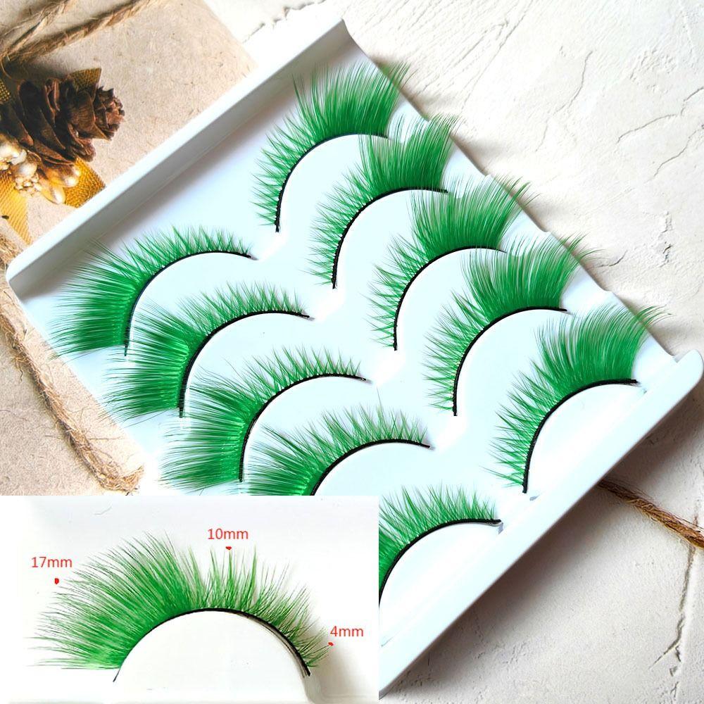 5Pairs Masquerade Fox Cat Eye Eyelashes Dramatic Look Eyelash Extension Green Blue Colored Lashes