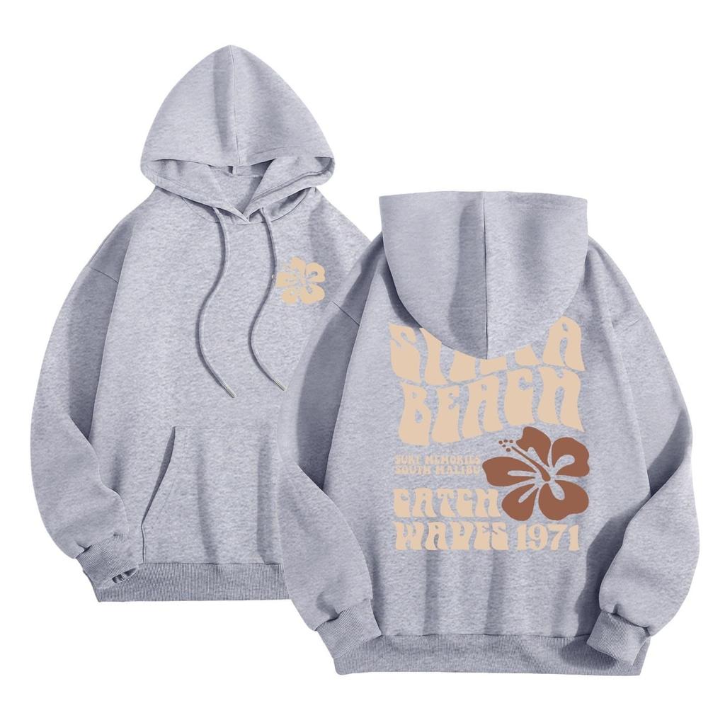 Women's Fashion Long Sleeve Sweatshirt Letter Printed Hooded Drawstring Pullover Oversized Pocket Sweatshirt Top