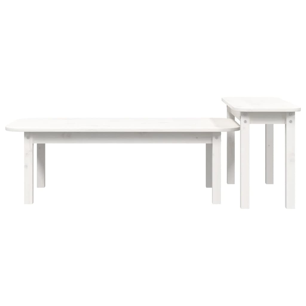 Coffee Table Set, White, 2 Pcs, Solid Pine Wood