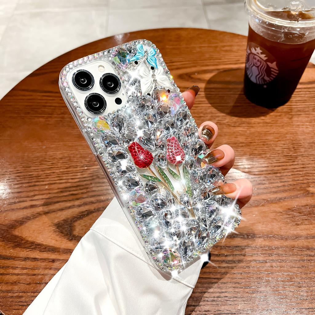 Tulip Diamond Is Suitable for Apple IPhone16ProMax Luxury Anti-fall 15ProMax All-inclusive 14 Mobile Phone Case