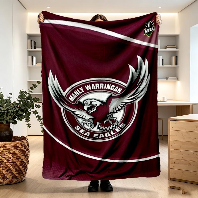 Manly Warringah Sea Eagles Print Blanket - Soft & Comfortable, for Bedroom, Travel, Sofa, Home Decoration - Birthday Christmas Gift for Friend